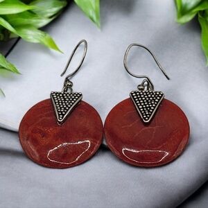 Vintage Artisan Red Bamboo Coral 925 Sterling Silver Drop Earrings 1.75" Drop